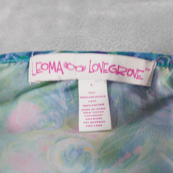 Leoma Lovegrove Womens Blouse L Seahorse Colorful Artsy Split Sleeve Crochet Tie - Picture 5 of 12
